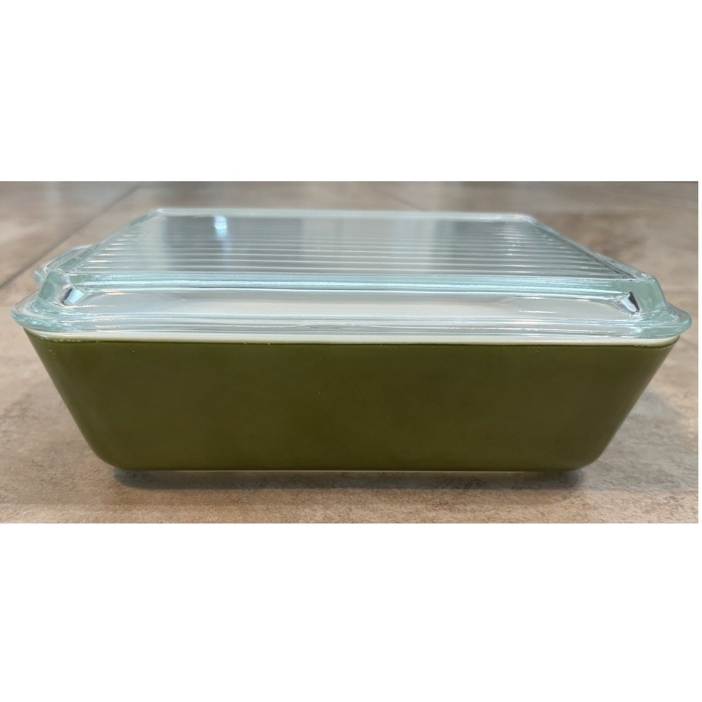 Vintage Pyrex Verde Avocado Olive Green 1.5 QT Refrigerator Dish 0503 503-C LID